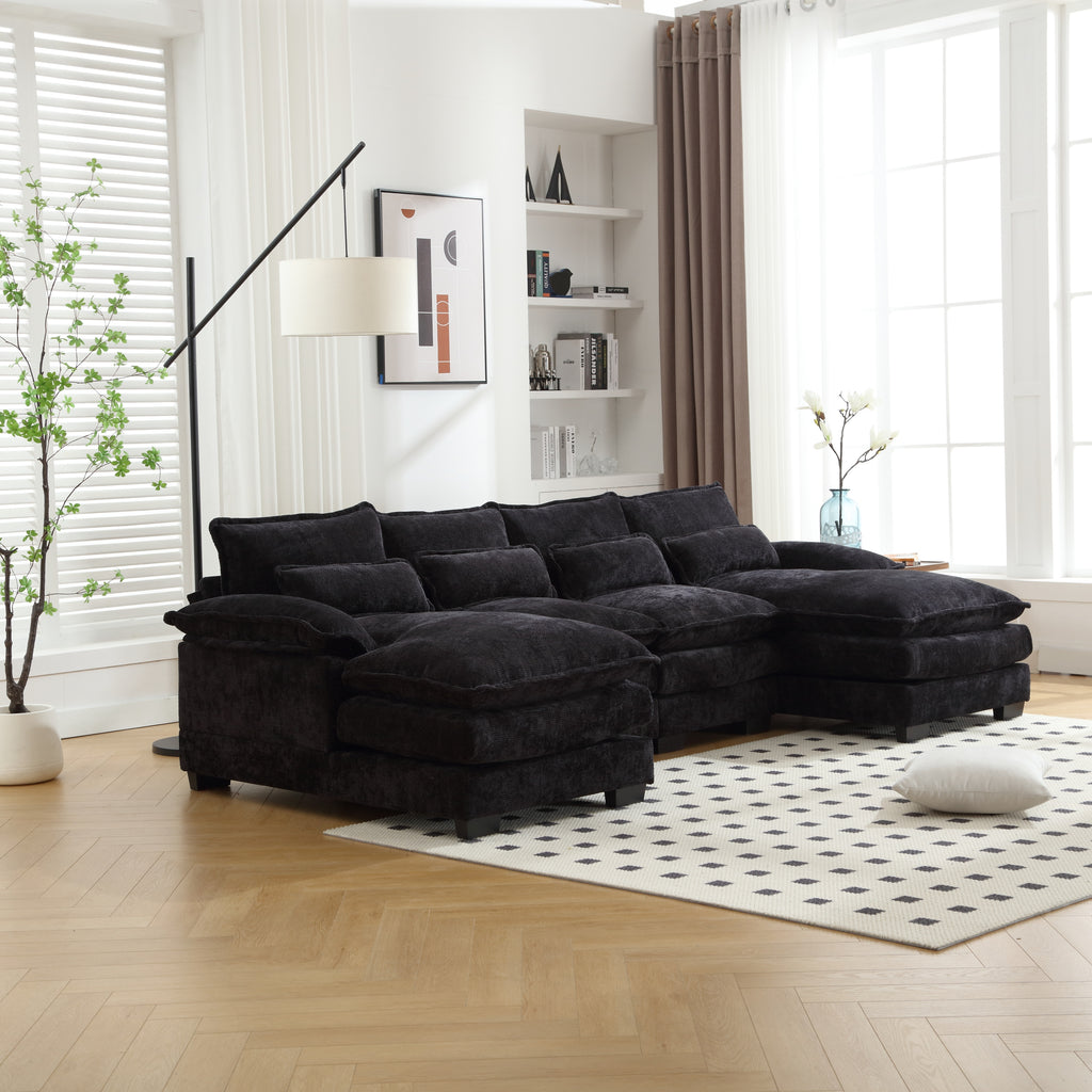 UNITED WE WIN Chenille, high quality sponge filling, solid wood frame, oversized four-seater, U-shaped combination sofa