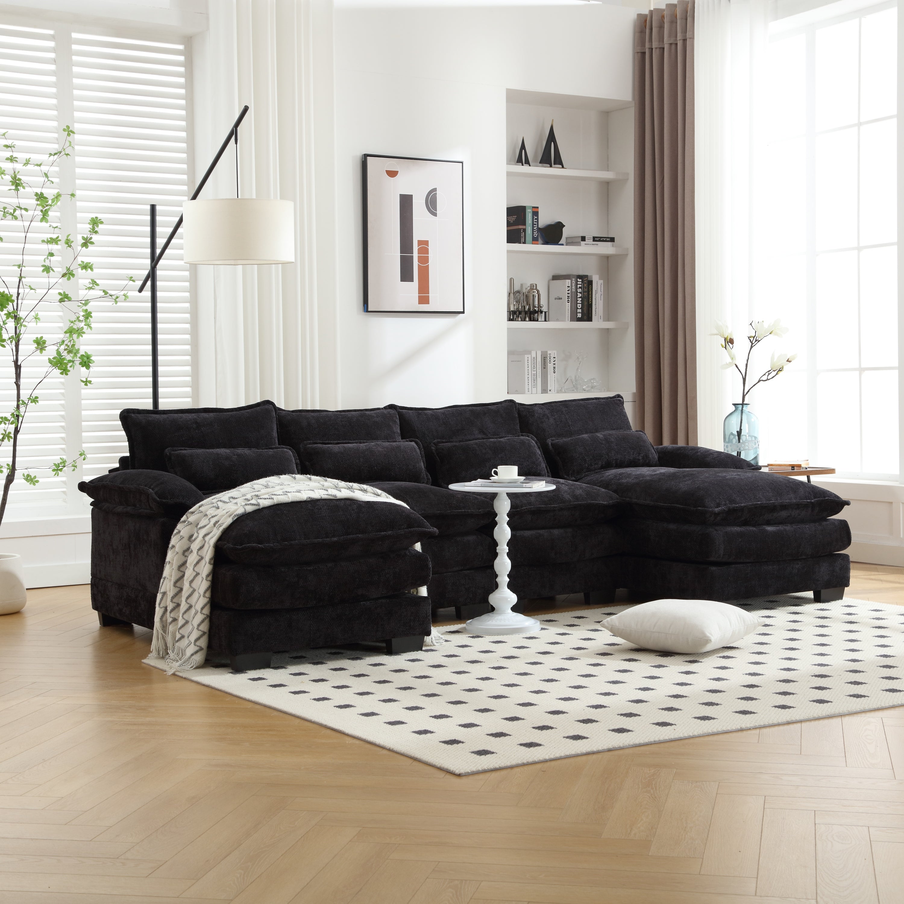 UNITED WE WIN Chenille, high quality sponge filling, solid wood frame, oversized four-seater, U-shaped combination sofa