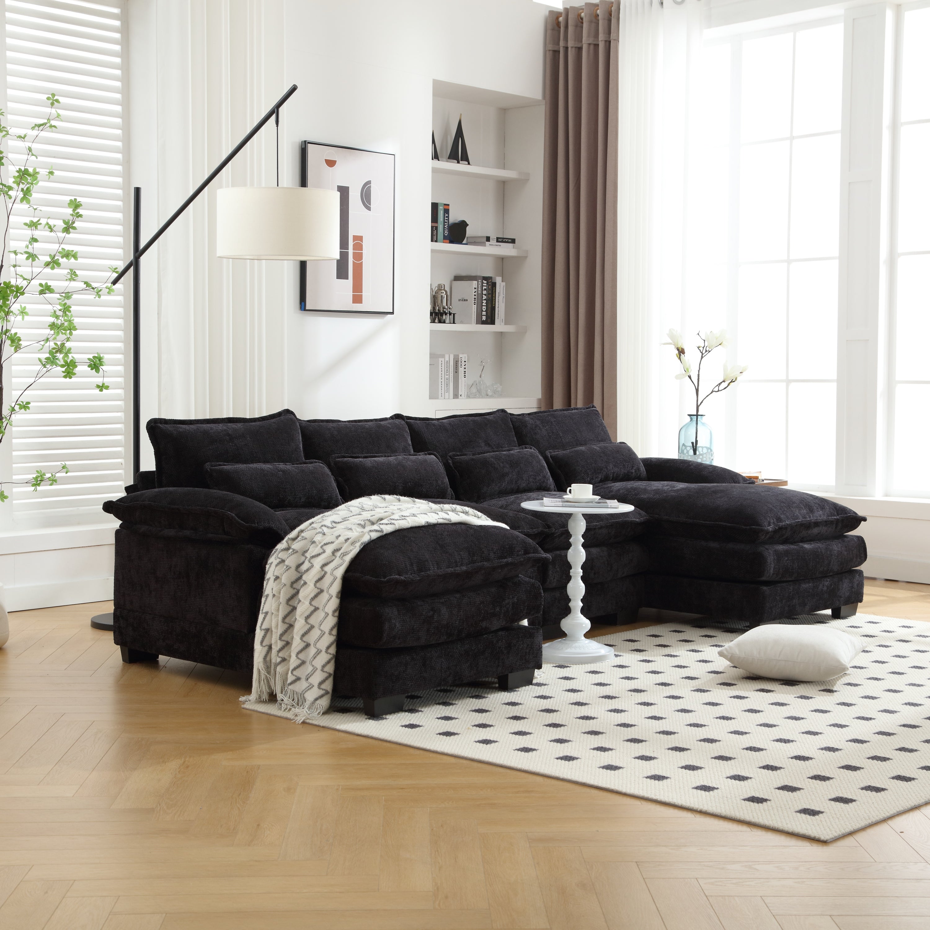 UNITED WE WIN Chenille, high quality sponge filling, solid wood frame, oversized four-seater, U-shaped combination sofa