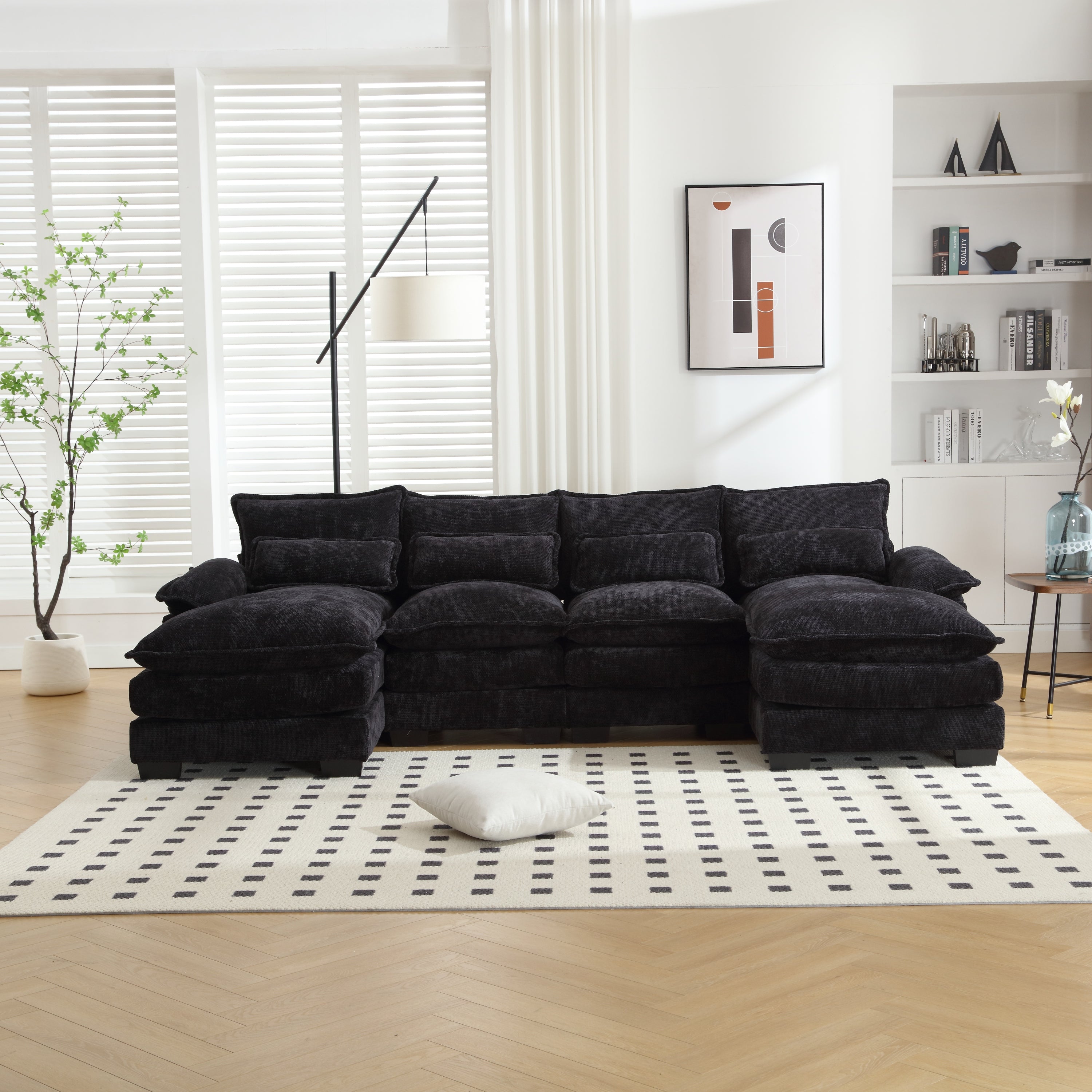 UNITED WE WIN Chenille, high quality sponge filling, solid wood frame, oversized four-seater, U-shaped combination sofa