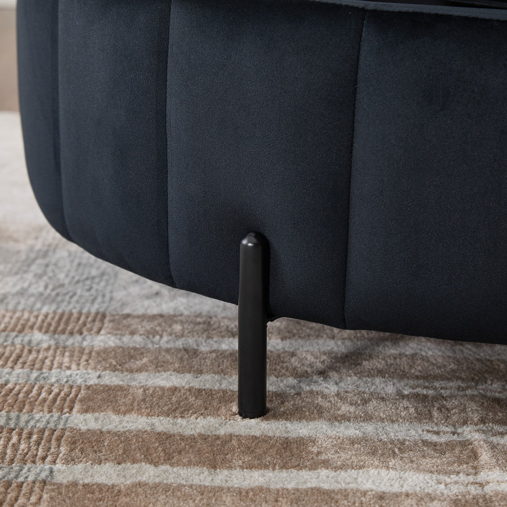 31.5' W Upholstered Round Ottoman With Reversible Lid, Velvet Storage Stool, Channel Tufted Pumpkin-shape Footstool for Living room, Bedroom and Office, Black