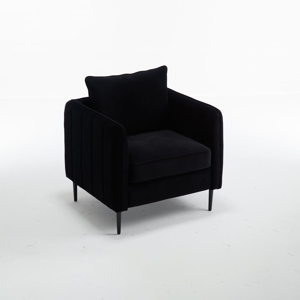 Accent Chair for Living Room, Velvet Comfy Single Sofa Chair Mid-Century Modern Armchair with 1 Pillow and Metal Legs for Bedroom Office Reading
