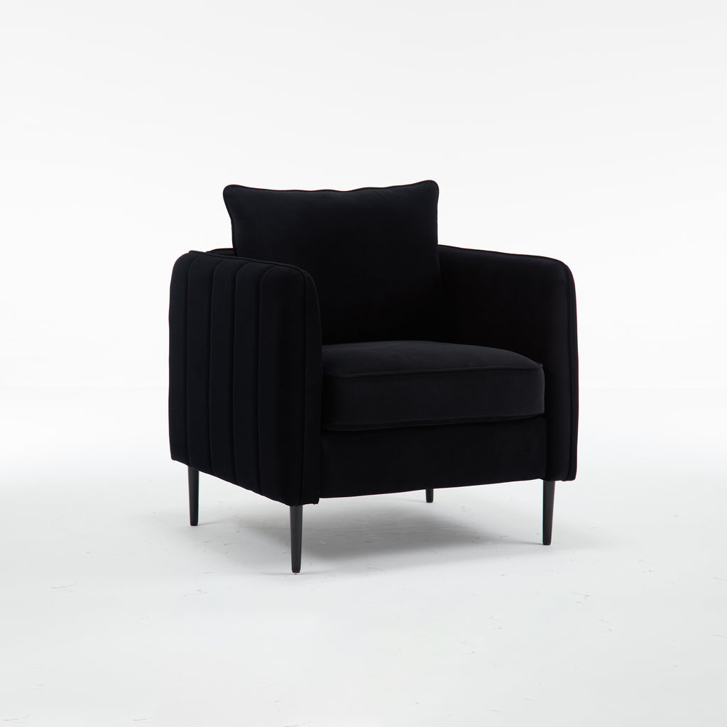 Accent Chair for Living Room, Velvet Comfy Single Sofa Chair Mid-Century Modern Armchair with 1 Pillow and Metal Legs for Bedroom Office Reading