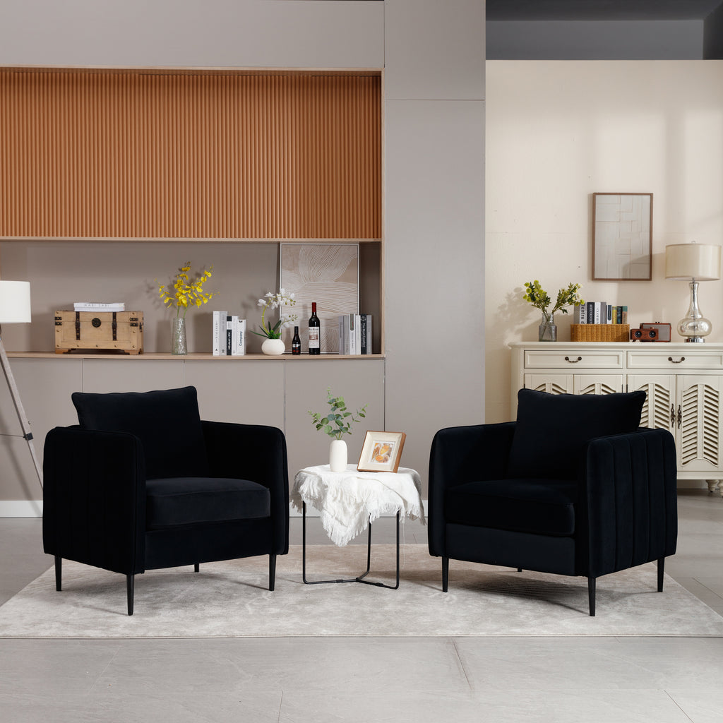 Accent Chair for Living Room, Velvet Comfy Single Sofa Chair Mid-Century Modern Armchair with 1 Pillow and Metal Legs for Bedroom Office Reading