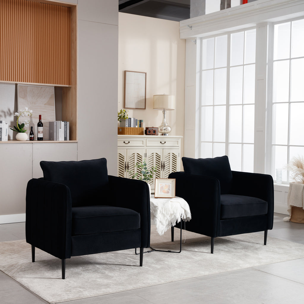 Accent Chair for Living Room, Velvet Comfy Single Sofa Chair Mid-Century Modern Armchair with 1 Pillow and Metal Legs for Bedroom Office Reading