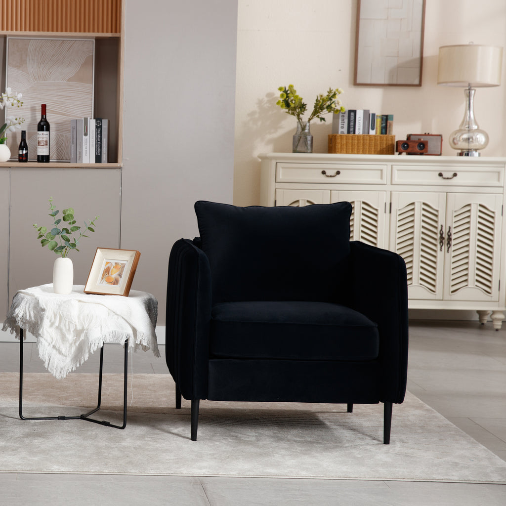 Accent Chair for Living Room, Velvet Comfy Single Sofa Chair Mid-Century Modern Armchair with 1 Pillow and Metal Legs for Bedroom Office Reading