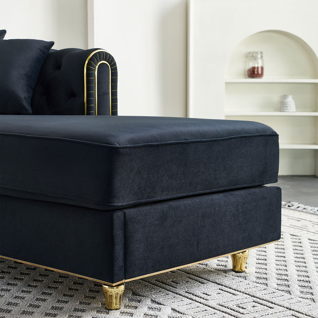 66.9''W Velvet Chaise Lounge,Luxury Modern Chaise Furniture,Tufted Back with 2pcs toss pillows for Living Room,Bedroom,Apartment,Black Color