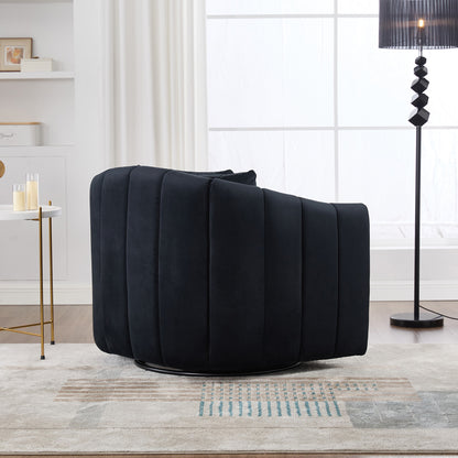 40.35'W Upholstered Oversized 360° Swivel Accent Barrel Chair and Half Cozy Sofa with 3 Pillows, Velvet Channel Tufted Pumpkin-Shape Club Armchair for Living Room, Bedroom, Office, Lounge,BLACK