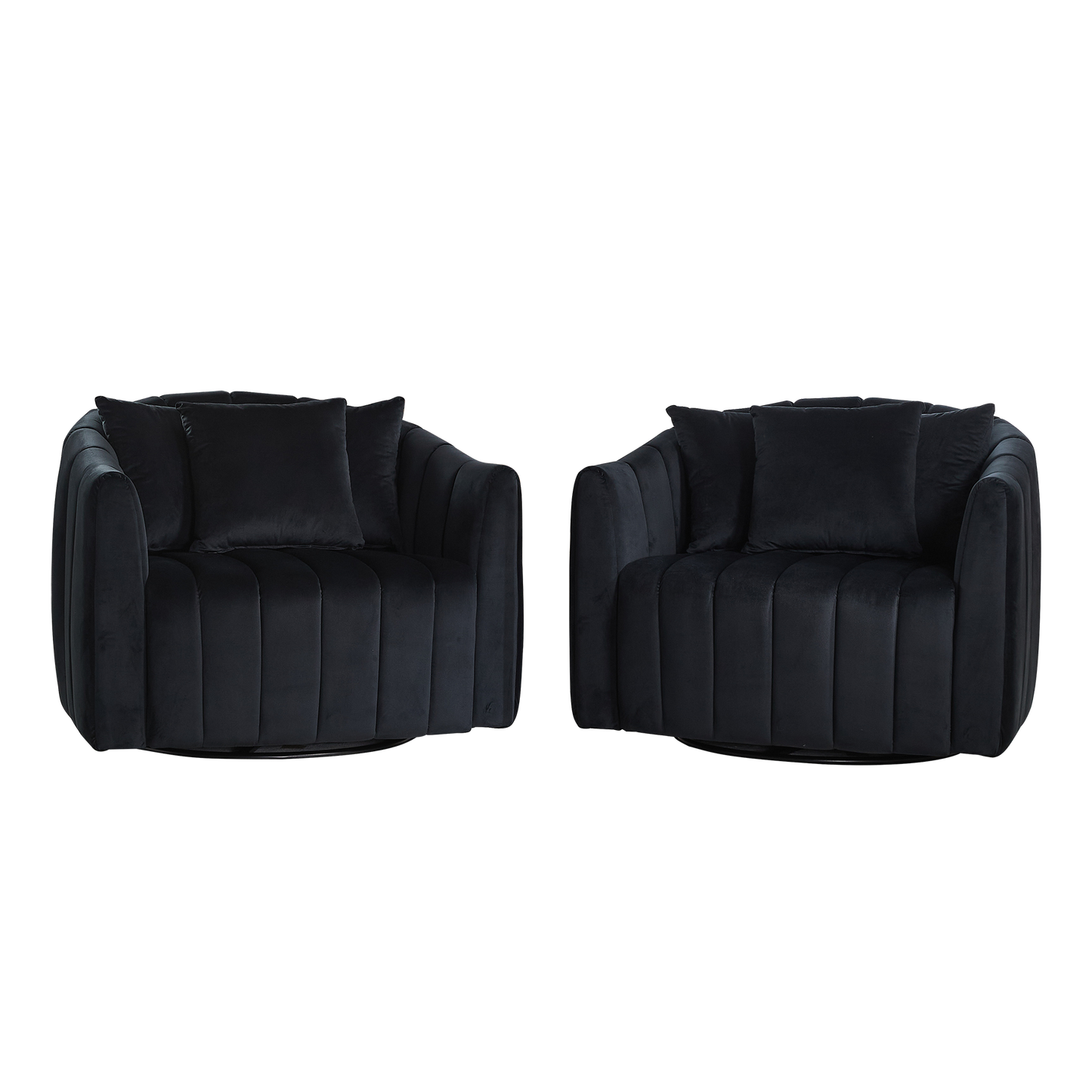 40.35'W Upholstered Oversized 360° Swivel Accent Barrel Chair and Half Cozy Sofa with 3 Pillows, Velvet Channel Tufted Pumpkin-Shape Club Armchair for Living Room, Bedroom, Office, Lounge,BLACK