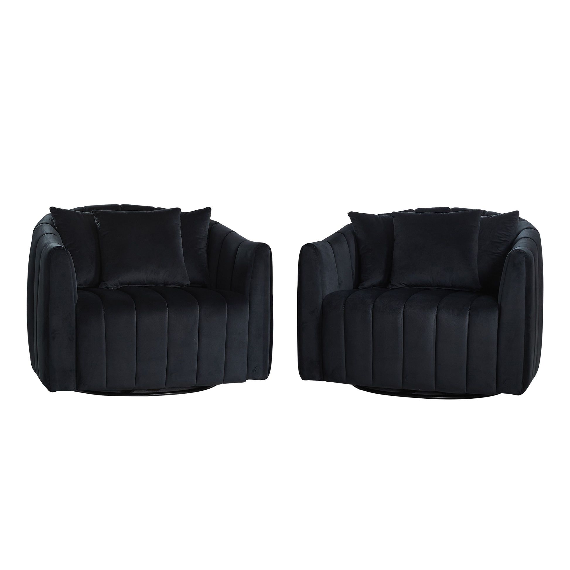 40.35'W Upholstered Oversized 360° Swivel Accent Barrel Chair and Half Cozy Sofa with 3 Pillows, Velvet Channel Tufted Pumpkin-Shape Club Armchair for Living Room, Bedroom, Office, Lounge,BLACK