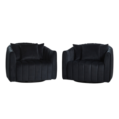 40.35'W Upholstered Oversized 360° Swivel Accent Barrel Chair and Half Cozy Sofa with 3 Pillows, Velvet Channel Tufted Pumpkin-Shape Club Armchair for Living Room, Bedroom, Office, Lounge,BLACK
