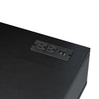 39" Retro Bohemian Style Wooden Makeup Vanity Set with Charging Plug&USB Port and Stool, Dressing Table with 3 Storage Drawers and 1 Rectangular Rattan Drawer, Black