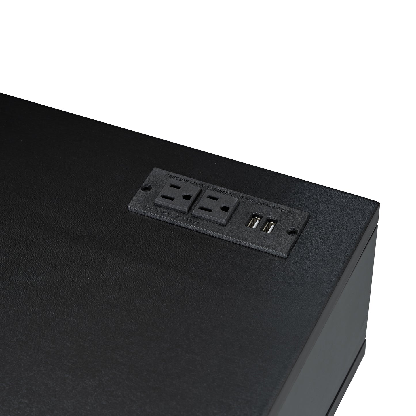 39" Retro Bohemian Style Wooden Makeup Vanity Set with Charging Plug&USB Port and Stool, Dressing Table with 3 Storage Drawers and 1 Rectangular Rattan Drawer, Black