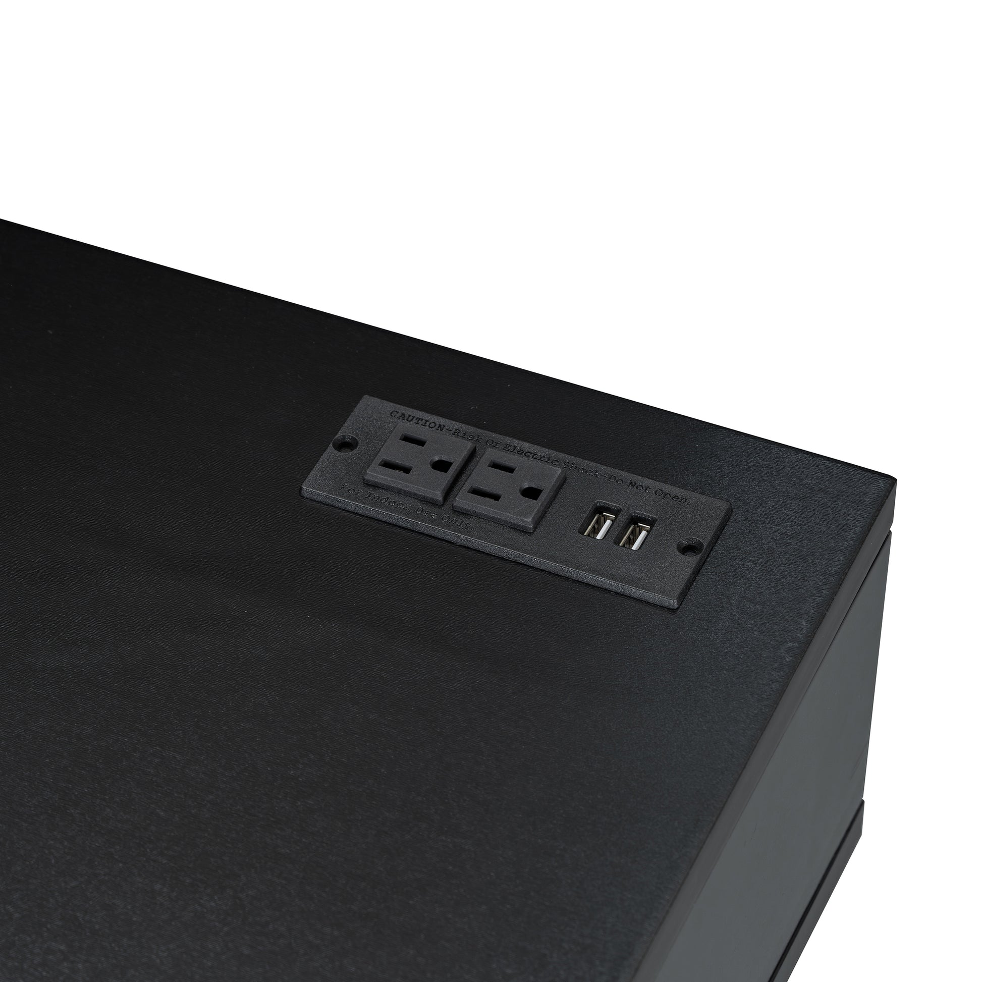 39" Retro Bohemian Style Wooden Makeup Vanity Set with Charging Plug&USB Port and Stool, Dressing Table with 3 Storage Drawers and 1 Rectangular Rattan Drawer, Black