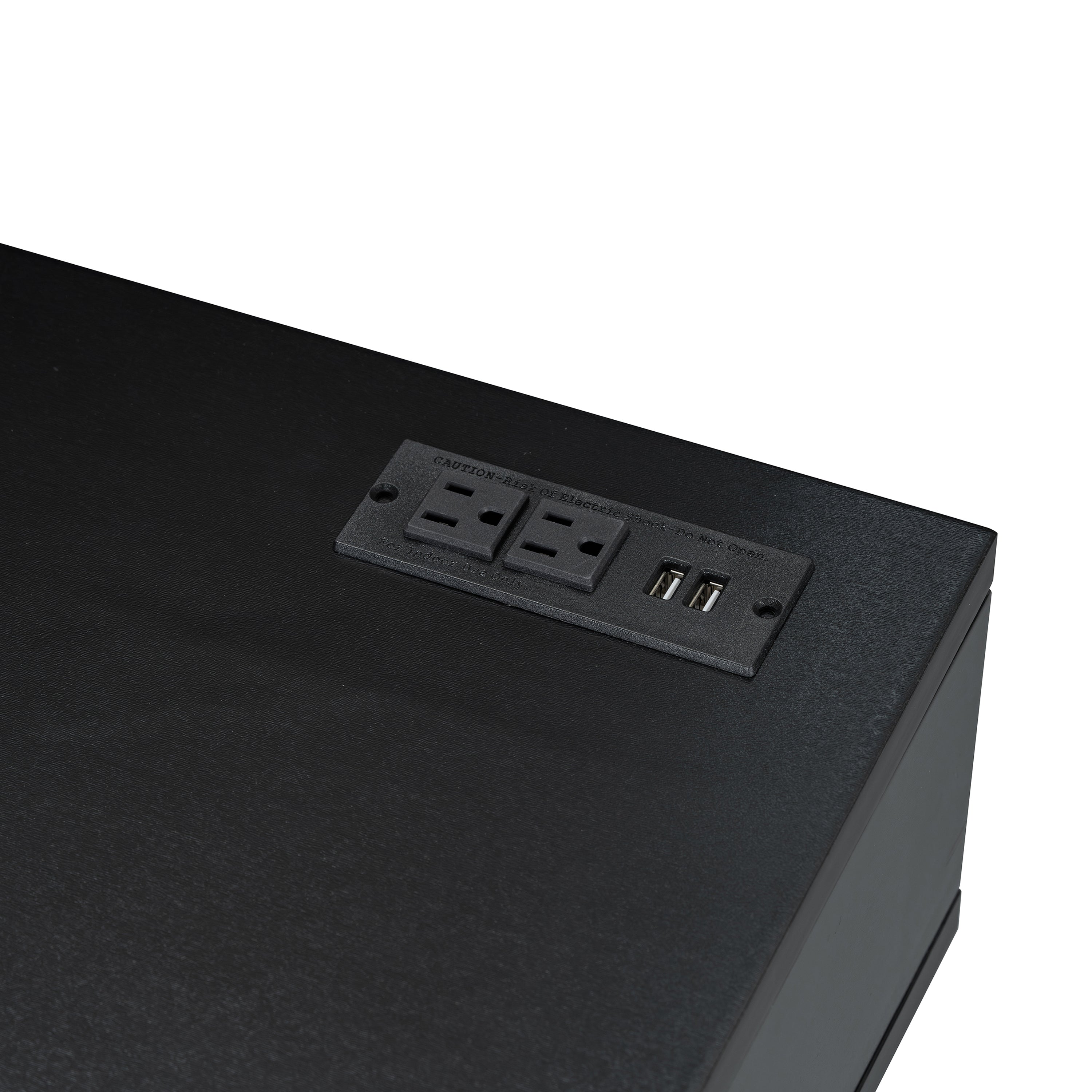 39" Retro Bohemian Style Wooden Makeup Vanity Set with Charging Plug&USB Port and Stool, Dressing Table with 3 Storage Drawers and 1 Rectangular Rattan Drawer, Black