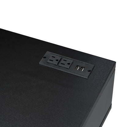 39" Retro Bohemian Style Wooden Makeup Vanity Set with Charging Plug&USB Port and Stool, Dressing Table with 3 Storage Drawers and 1 Rectangular Rattan Drawer, Black