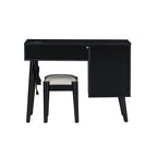 39" Retro Bohemian Style Wooden Makeup Vanity Set with Charging Plug&USB Port and Stool, Dressing Table with 3 Storage Drawers and 1 Rectangular Rattan Drawer, Black