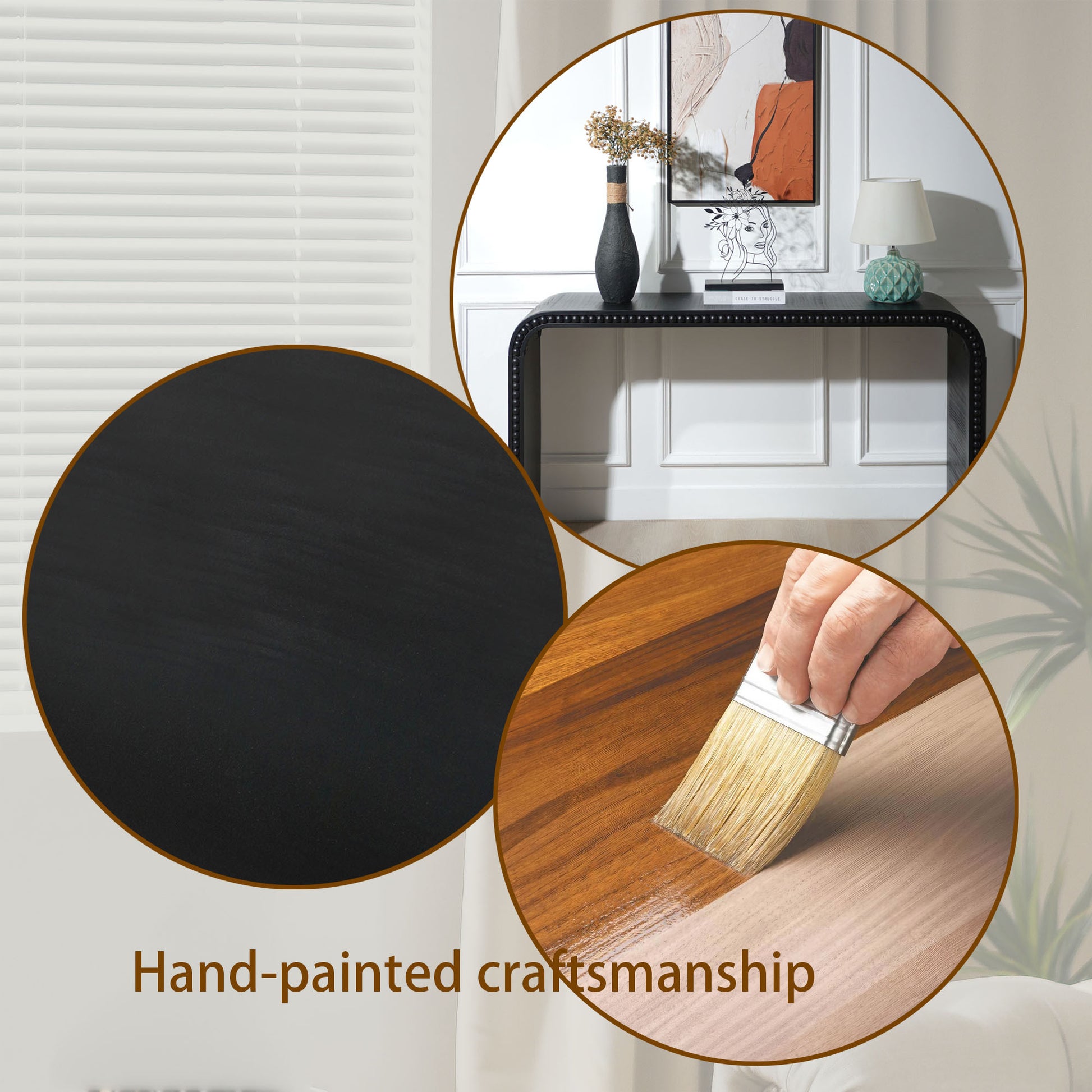 Black wood Console Table, 59in Entryway Table, Curved Waterfall-style Table,Console table with wood beads,Entrance Table for Entryway, Hallway, Living Room, Foyer, Corridor, Office