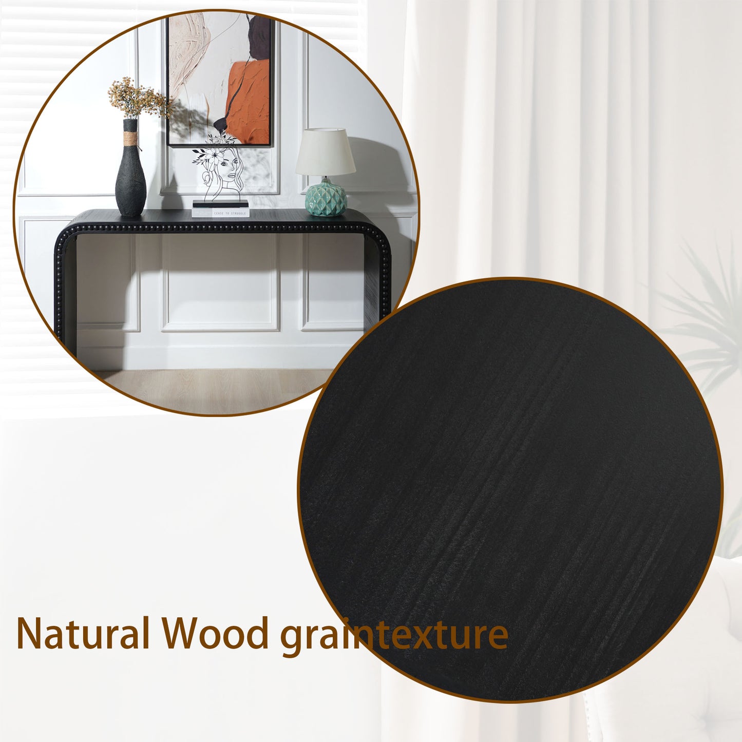Black wood Console Table, 59in Entryway Table, Curved Waterfall-style Table,Console table with wood beads,Entrance Table for Entryway, Hallway, Living Room, Foyer, Corridor, Office
