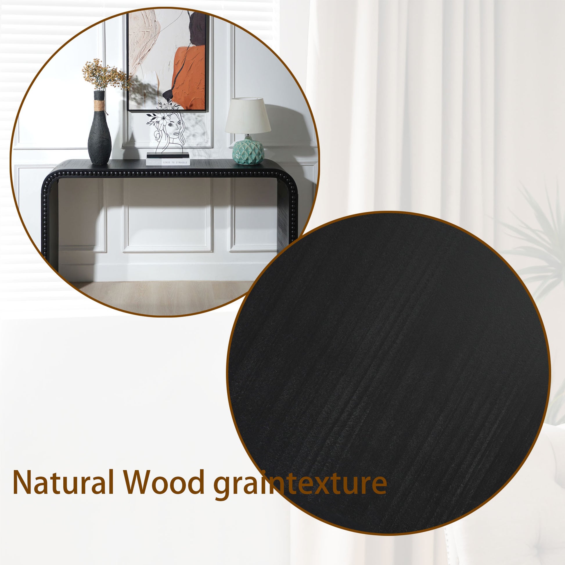 Black wood Console Table, 59in Entryway Table, Curved Waterfall-style Table,Console table with wood beads,Entrance Table for Entryway, Hallway, Living Room, Foyer, Corridor, Office