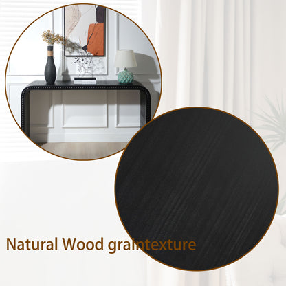 Black wood Console Table, 59in Entryway Table, Curved Waterfall-style Table,Console table with wood beads,Entrance Table for Entryway, Hallway, Living Room, Foyer, Corridor, Office