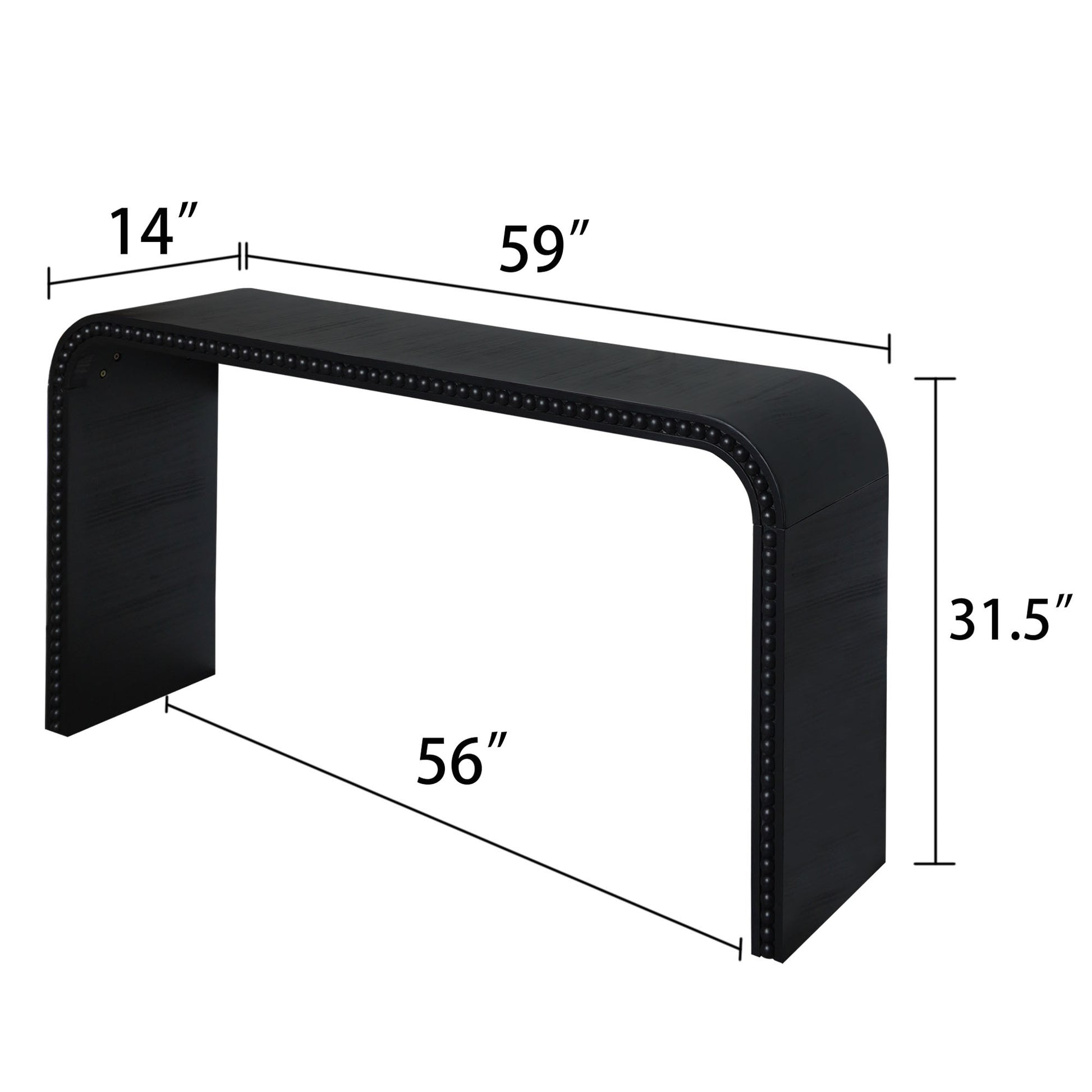 Black wood Console Table, 59in Entryway Table, Curved Waterfall-style Table,Console table with wood beads,Entrance Table for Entryway, Hallway, Living Room, Foyer, Corridor, Office