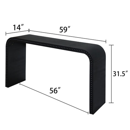 Black wood Console Table, 59in Entryway Table, Curved Waterfall-style Table,Console table with wood beads,Entrance Table for Entryway, Hallway, Living Room, Foyer, Corridor, Office