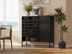 Buffet Cabinet with Storage: 44.49'Black Woven Door Accent Cabinets,with Arched Doors,with Multi layer Adjustable,with Metal Leg,woven door and drawer - for Kitchen Living Dining Room Entryway
