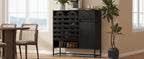 Buffet Cabinet with Storage: 44.49'Black Woven Door Accent Cabinets,with Arched Doors,with Multi layer Adjustable,with Metal Leg,woven door and drawer - for Kitchen Living Dining Room Entryway