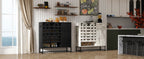 Buffet Cabinet with Storage: 44.49'Black Woven Door Accent Cabinets,with Arched Doors,with Multi layer Adjustable,with Metal Leg,woven door and drawer - for Kitchen Living Dining Room Entryway