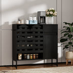 Buffet Cabinet with Storage: 44.49'Black Woven Door Accent Cabinets,with Arched Doors,with Multi layer Adjustable,with Metal Leg,woven door and drawer - for Kitchen Living Dining Room Entryway
