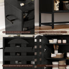 Buffet Cabinet with Storage: 44.49'Black Woven Door Accent Cabinets,with Arched Doors,with Multi layer Adjustable,with Metal Leg,woven door and drawer - for Kitchen Living Dining Room Entryway