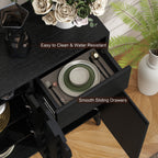 Buffet Cabinet with Storage: 44.49'Black Woven Door Accent Cabinets,with Arched Doors,with Multi layer Adjustable,with Metal Leg,woven door and drawer - for Kitchen Living Dining Room Entryway