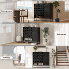 Buffet Cabinet with Storage: 44.49'Black Woven Door Accent Cabinets,with Arched Doors,with Multi layer Adjustable,with Metal Leg,woven door and drawer - for Kitchen Living Dining Room Entryway