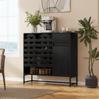 Buffet Cabinet with Storage: 44.49'Black Woven Door Accent Cabinets,with Arched Doors,with Multi layer Adjustable,with Metal Leg,woven door and drawer - for Kitchen Living Dining Room Entryway
