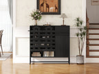 Buffet Cabinet with Storage: 44.49'Black Woven Door Accent Cabinets,with Arched Doors,with Multi layer Adjustable,with Metal Leg,woven door and drawer - for Kitchen Living Dining Room Entryway