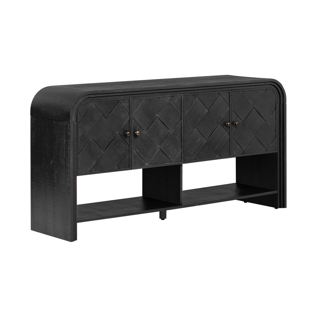 U_Style Versatile console table with Woven Wood Slats and Solid Wood Veneer,Suitable for Entryway, Hallway, Living Room,Foyer,Corridor