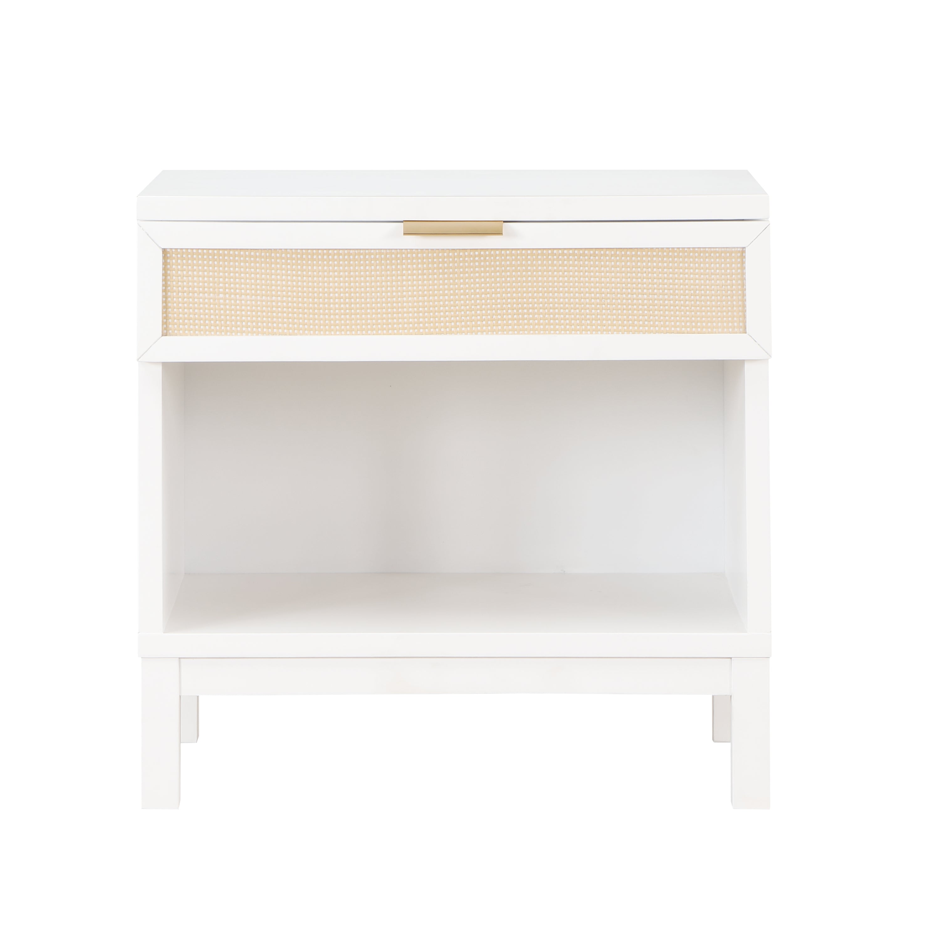 Blake Cane 1 Drawer Nightstand in Coastal White with Cane Front