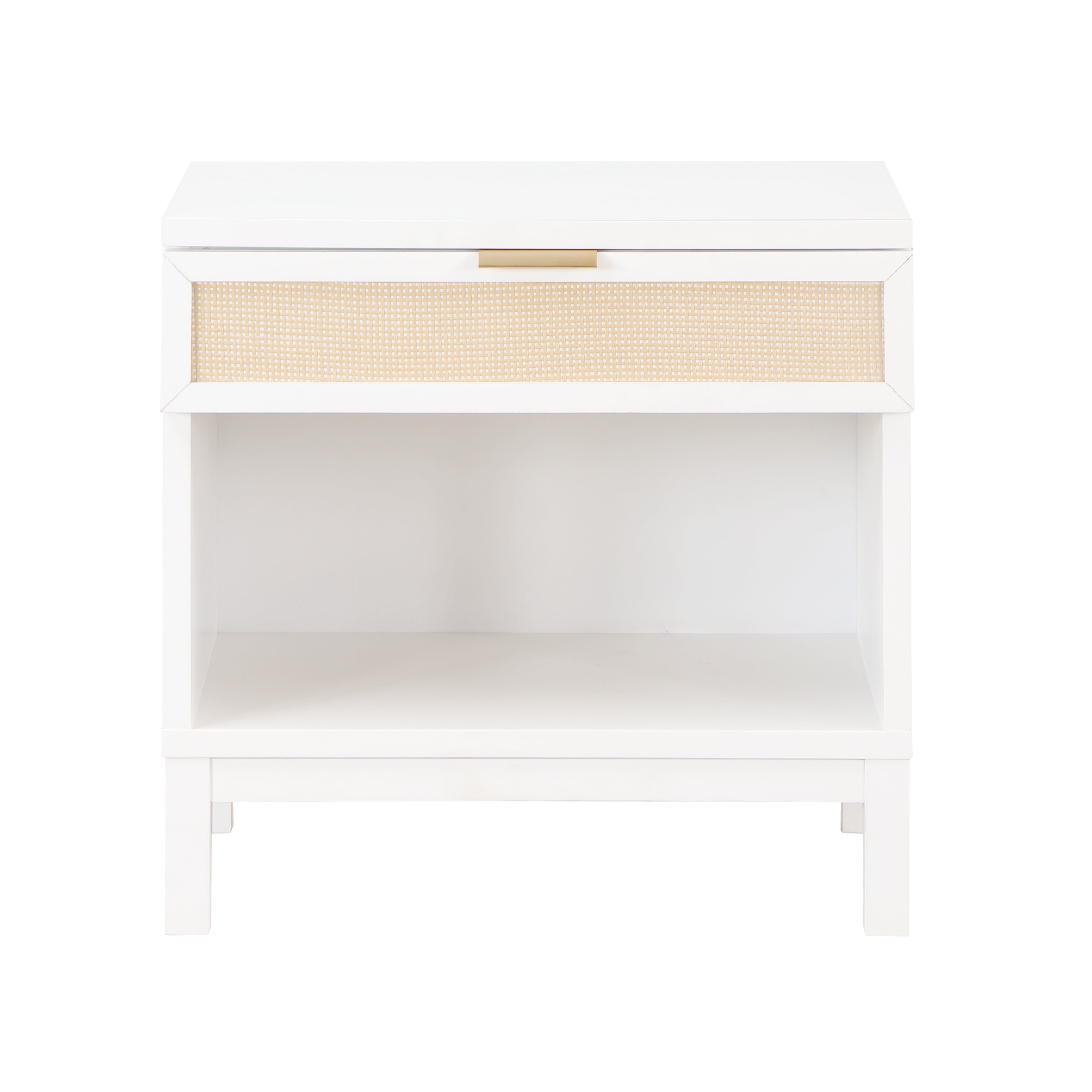 Blake Cane 1 Drawer Nightstand in Coastal White with Cane Front