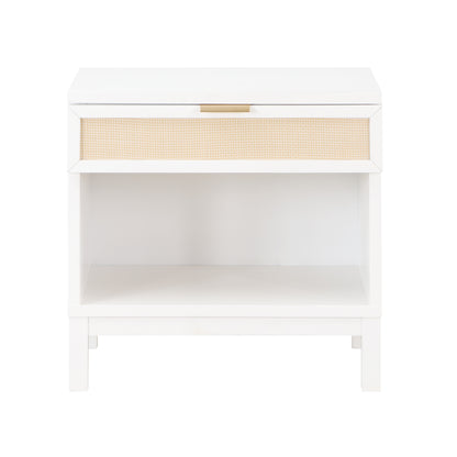 Blake Cane 1 Drawer Nightstand in Coastal White with Cane Front