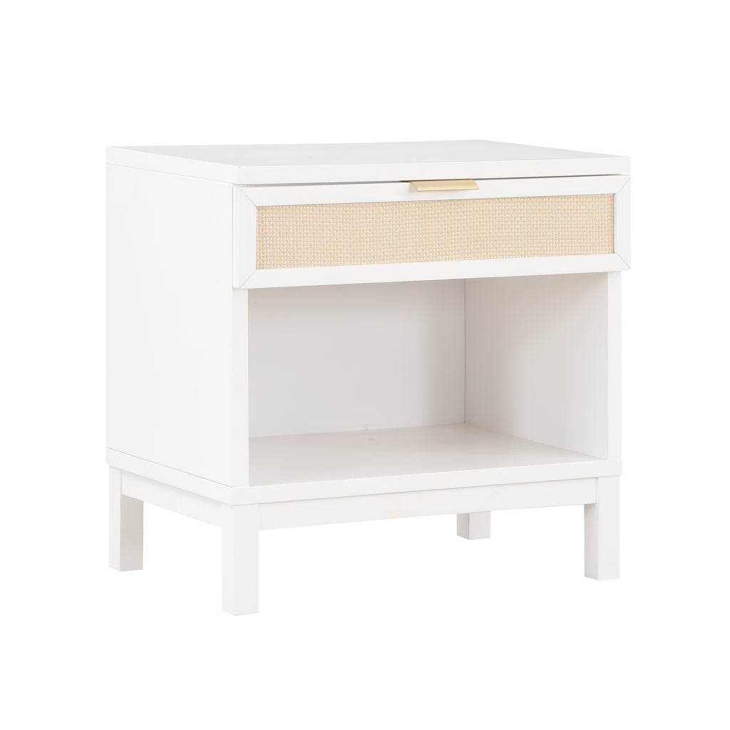 Blake Cane 1 Drawer Nightstand in Coastal White with Cane Front