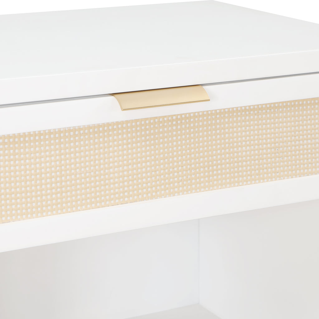 Blake Cane 1 Drawer Nightstand in Coastal White with Cane Front