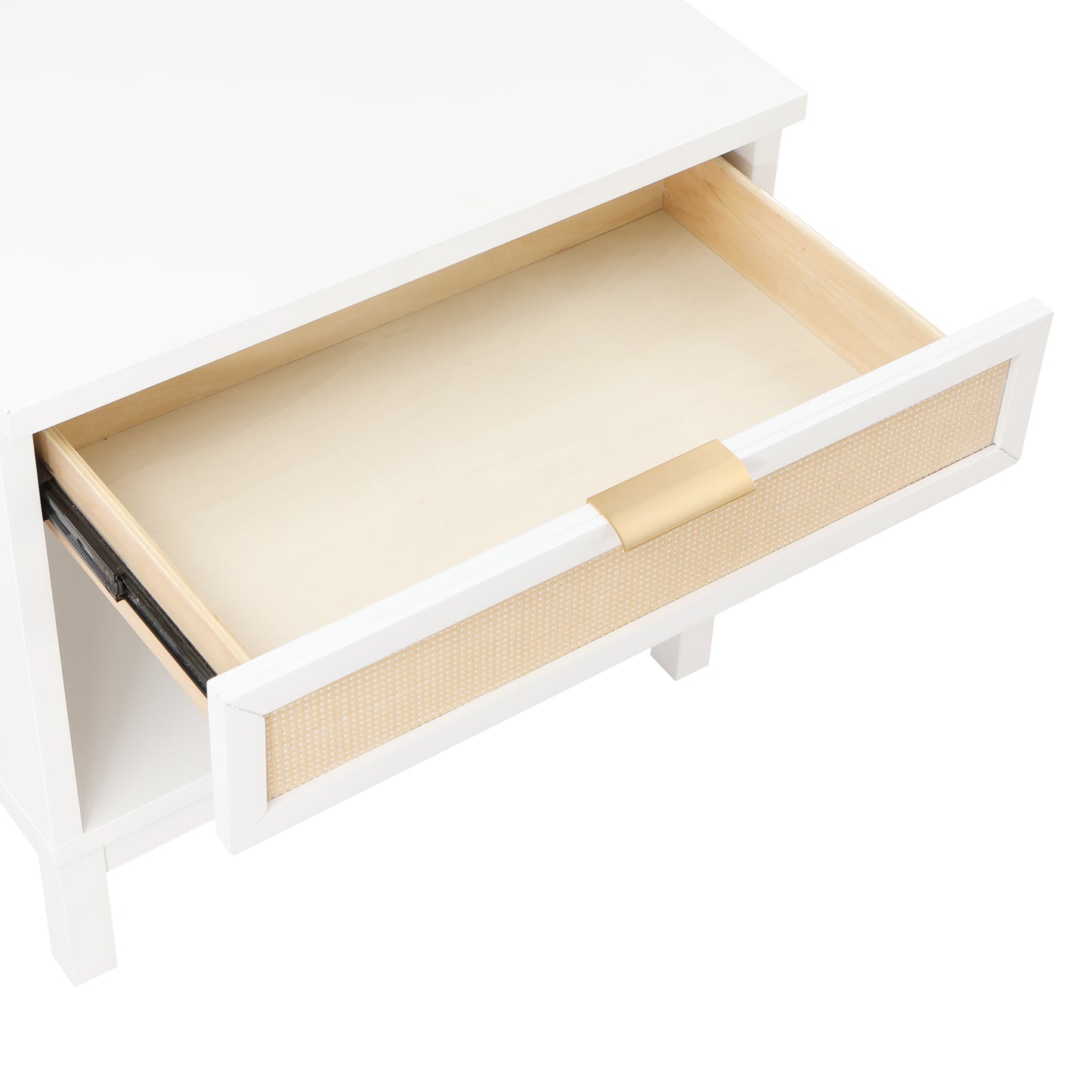 Blake Cane 1 Drawer Nightstand in Coastal White with Cane Front