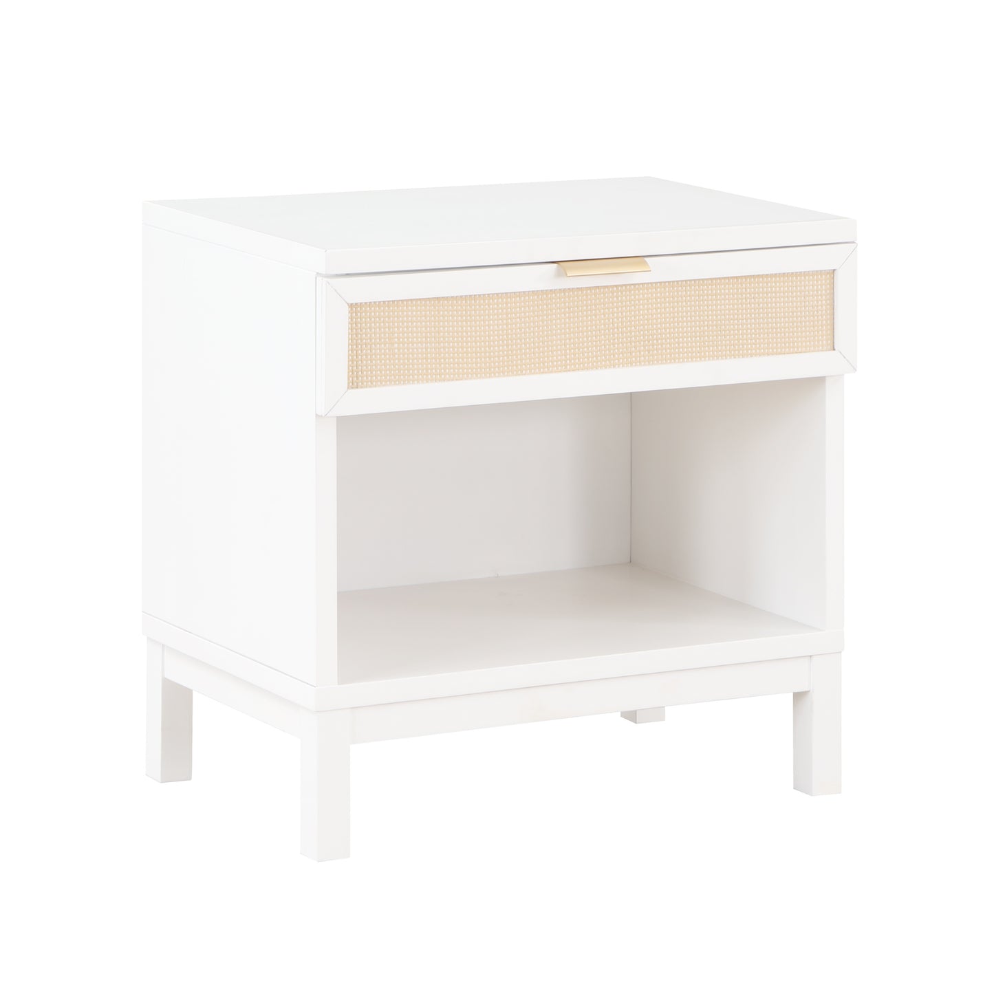 Blake Cane 1 Drawer Nightstand in Coastal White with Cane Front