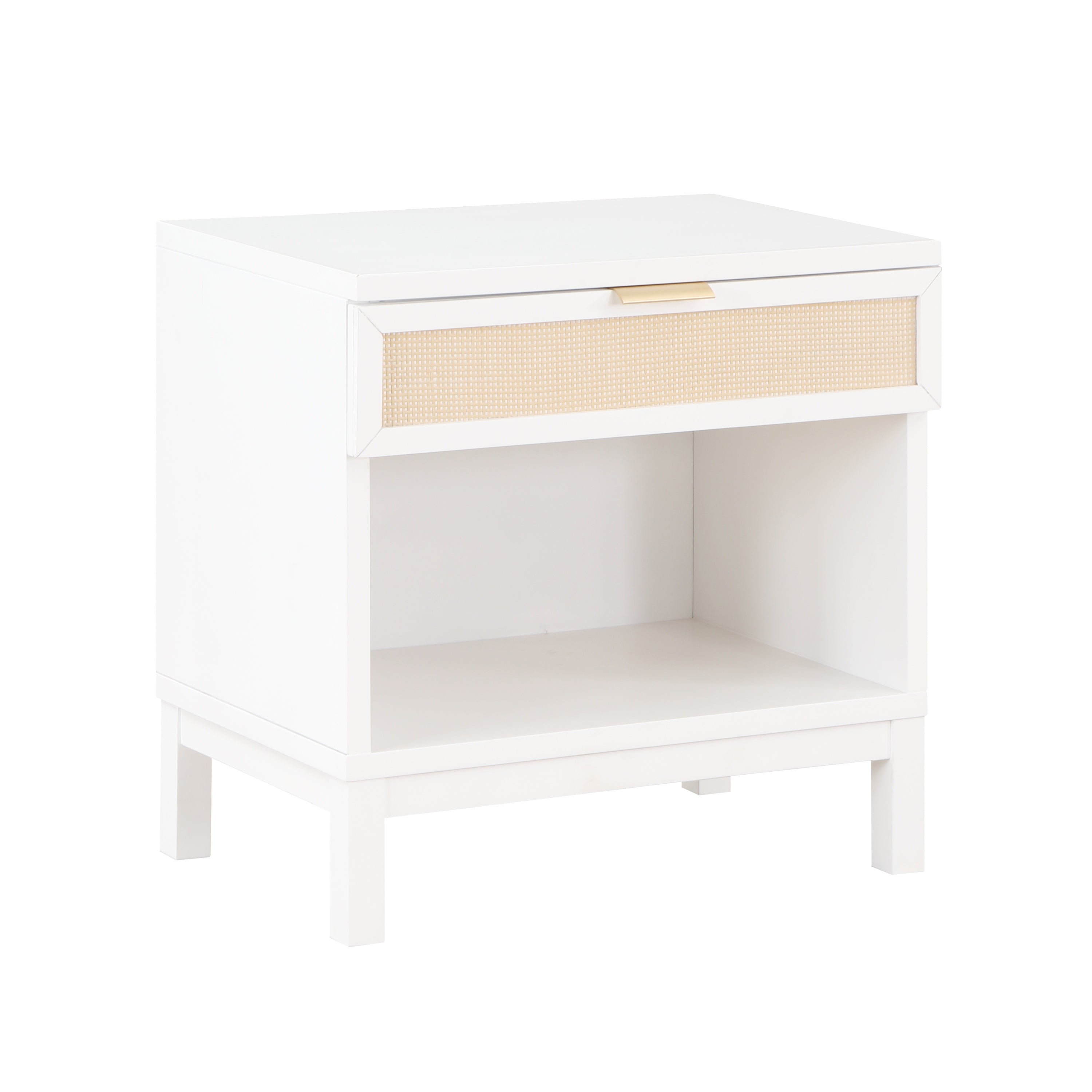 Blake Cane 1 Drawer Nightstand in Coastal White with Cane Front