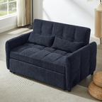 52.8 Loveseat Sofa Pull-out Sofa Bed Tufted Sleeper Sofa with an Adjustable Backrest, Three USB Ports and Two Lumbar Pillows for Living Room, Blue