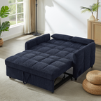 52.8 Loveseat Sofa Pull-out Sofa Bed Tufted Sleeper Sofa with an Adjustable Backrest, Three USB Ports and Two Lumbar Pillows for Living Room, Blue