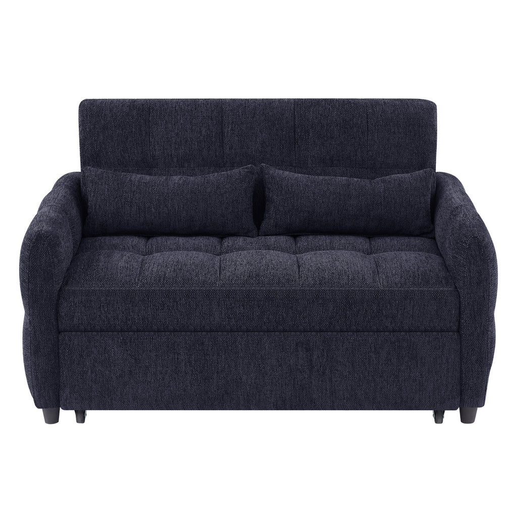 52.8 Loveseat Sofa Pull-out Sofa Bed Tufted Sleeper Sofa with an Adjustable Backrest, Three USB Ports and Two Lumbar Pillows for Living Room, Blue