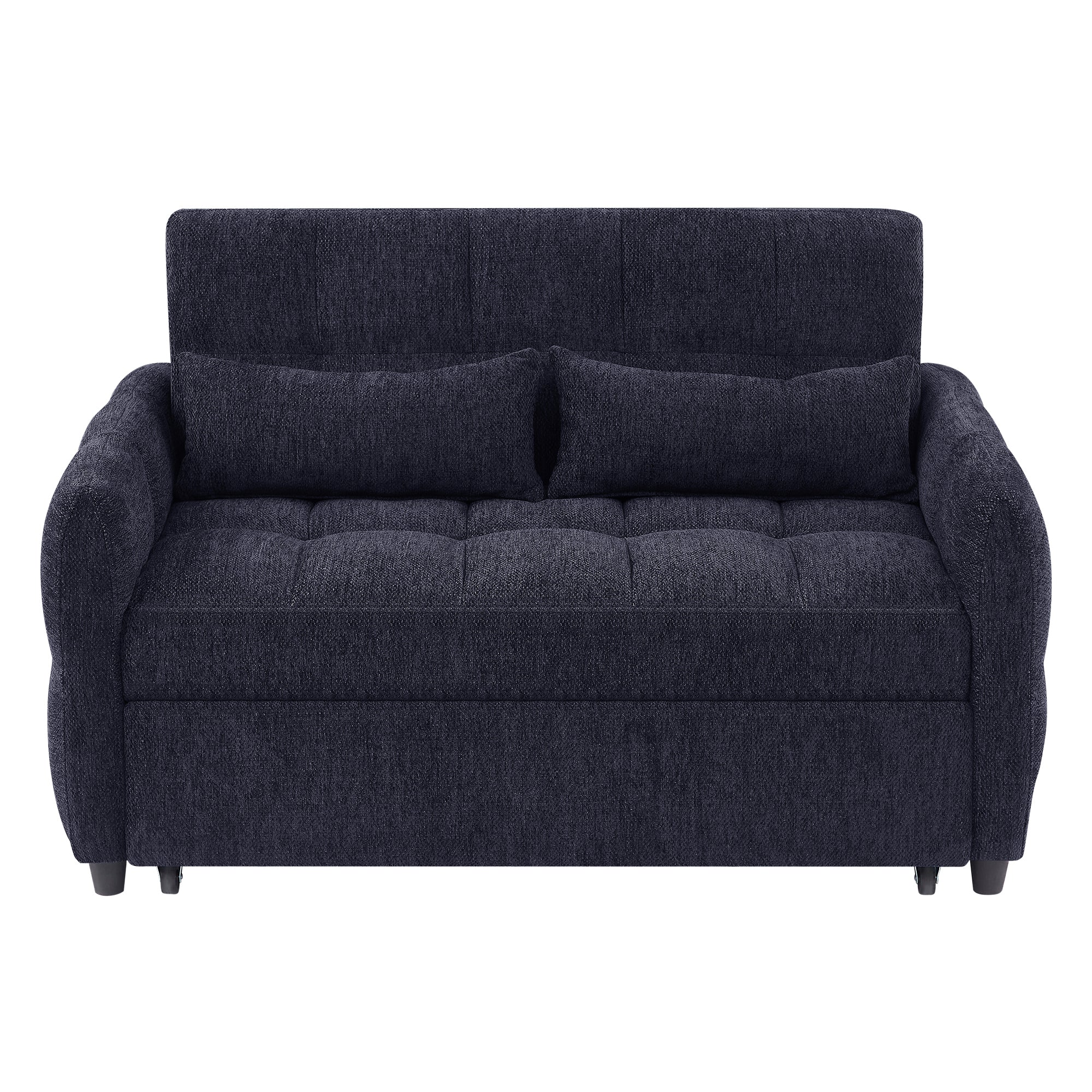 52.8 Loveseat Sofa Pull-out Sofa Bed Tufted Sleeper Sofa with an Adjustable Backrest, Three USB Ports and Two Lumbar Pillows for Living Room, Blue