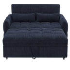 52.8 Loveseat Sofa Pull-out Sofa Bed Tufted Sleeper Sofa with an Adjustable Backrest, Three USB Ports and Two Lumbar Pillows for Living Room, Blue